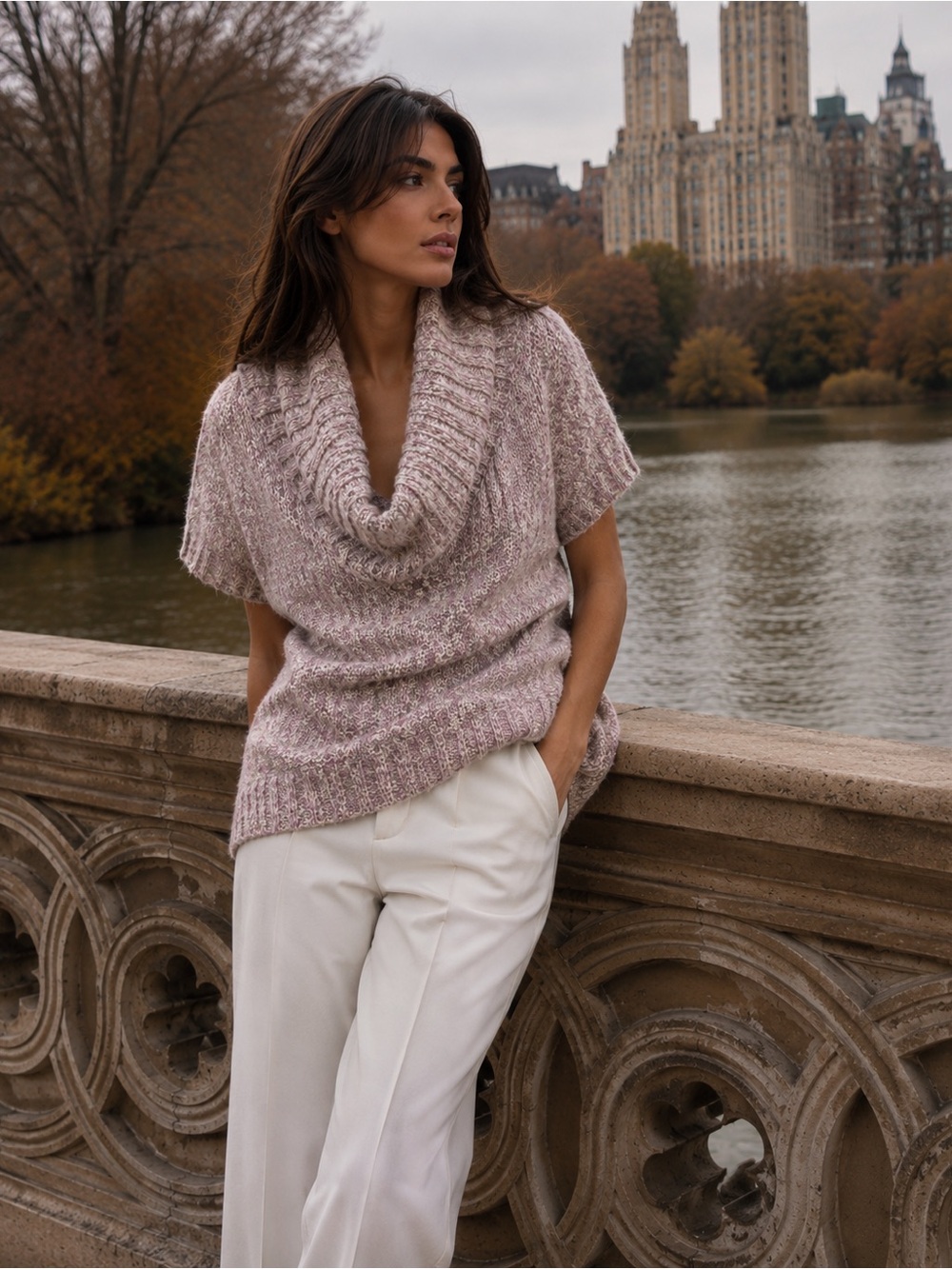 Kensie Cowl Neck Lavender Bat Wing Sweater